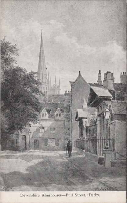 Derbyshire Postcard - Derby, Devonshire Almshouses on Full Street XT953