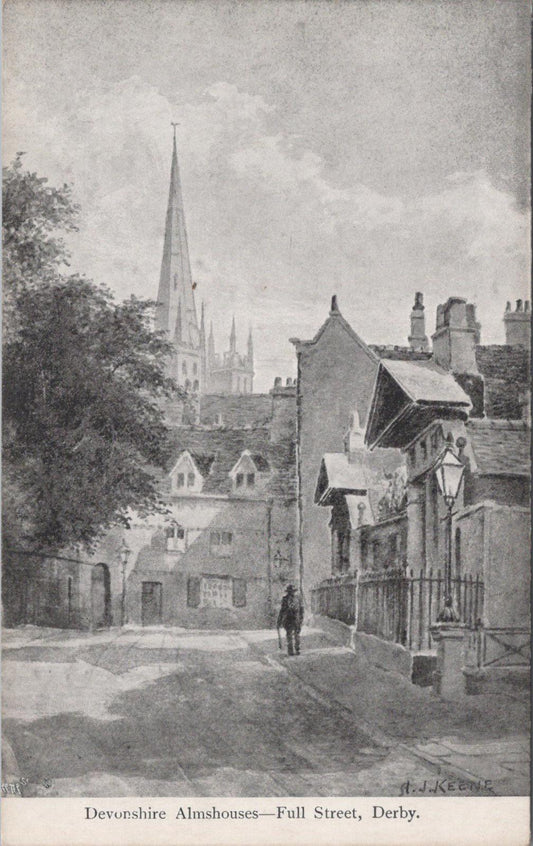 Derbyshire Postcard - Derby, Devonshire Almshouses on Full Street XT953