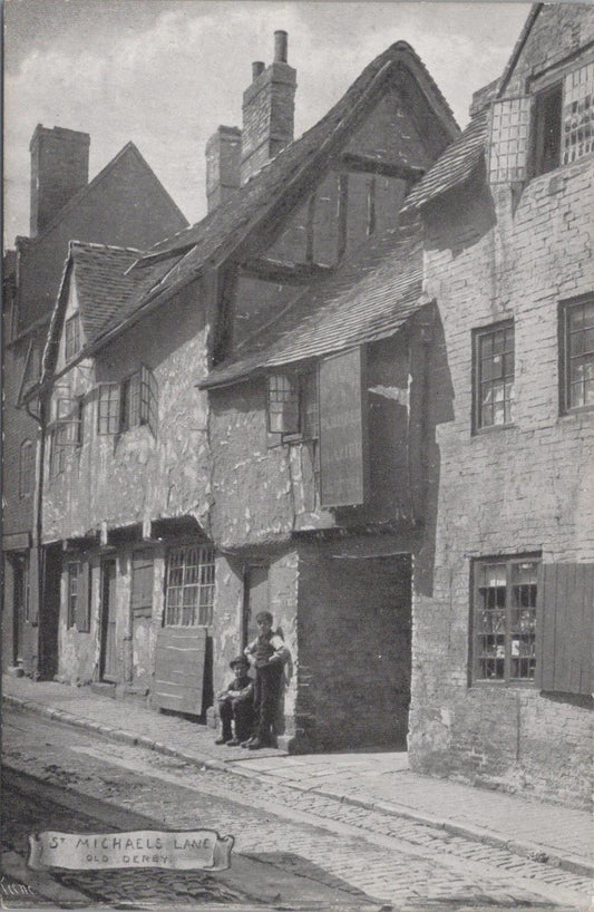 Derbyshire Postcard - St Michaels Lane, Old Derby Artist Alfred John Keene XT954