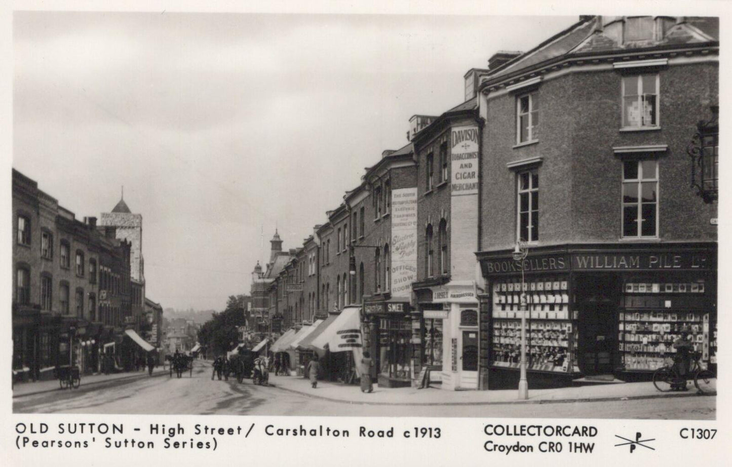 Surrey Postcard: Old Sutton High Street Carshalton Road c1913 (Repro) XT2174