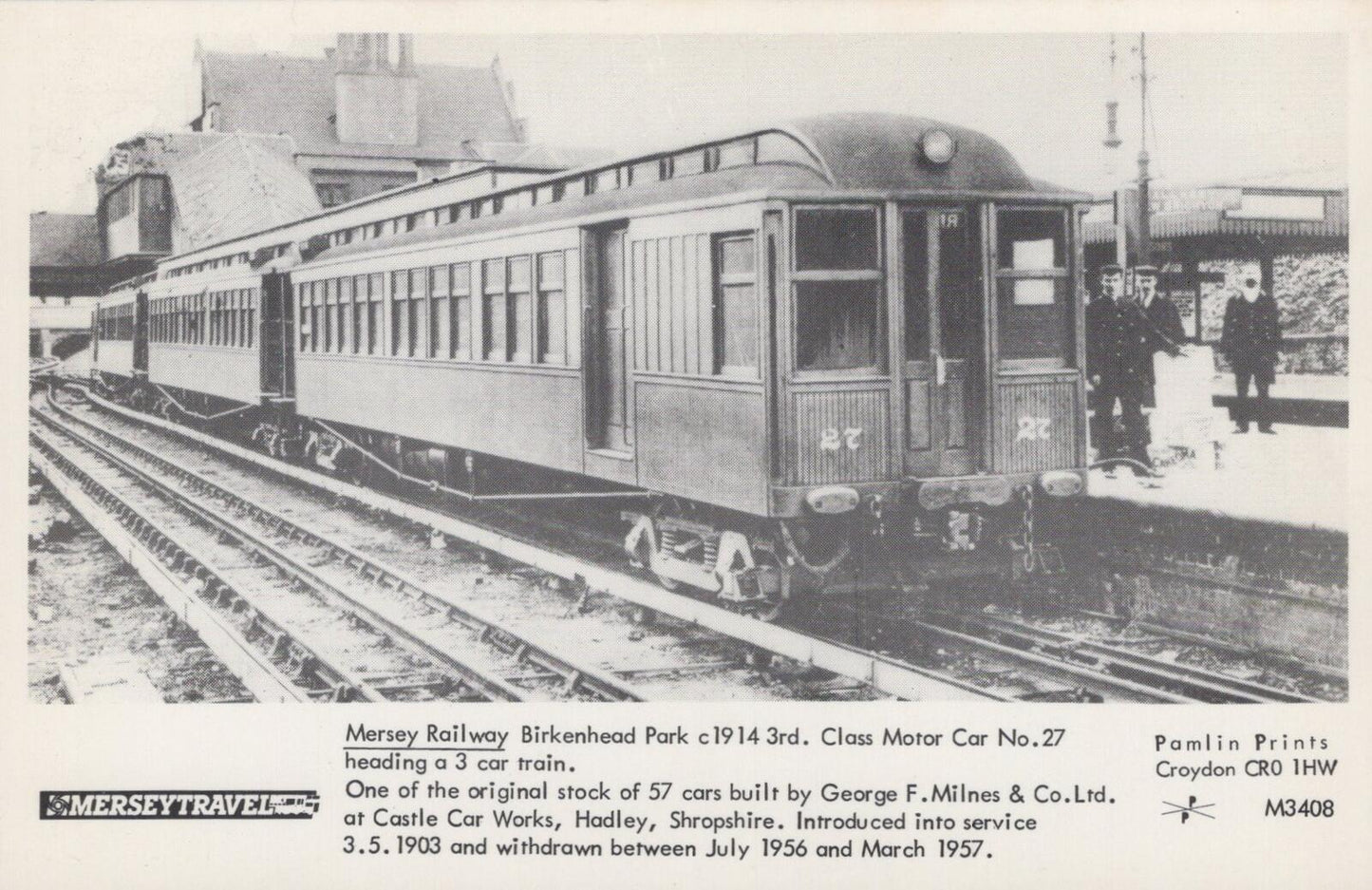 Railway Postcard:Mersey Railway Birkenhead Park c1914 3rd Class Motor Car XT2177