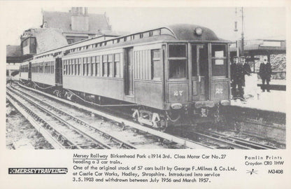Railway Postcard:Mersey Railway Birkenhead Park c1914 3rd Class Motor Car XT2177