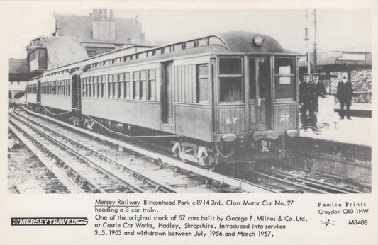 Railway Postcard:Mersey Railway Birkenhead Park c1914 3rd Class Motor Car XT2177