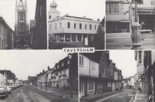 Kent Postcard: Faversham Multi-view Market Hall Guildhall Street Scenes XT2183