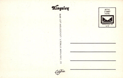 Back of a Kingsley postcard with stamp placeholder and address details.