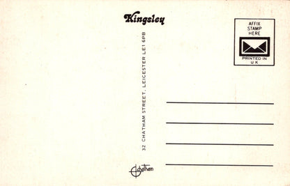 Back of a Kingsley postcard with mailing instructions and address details.