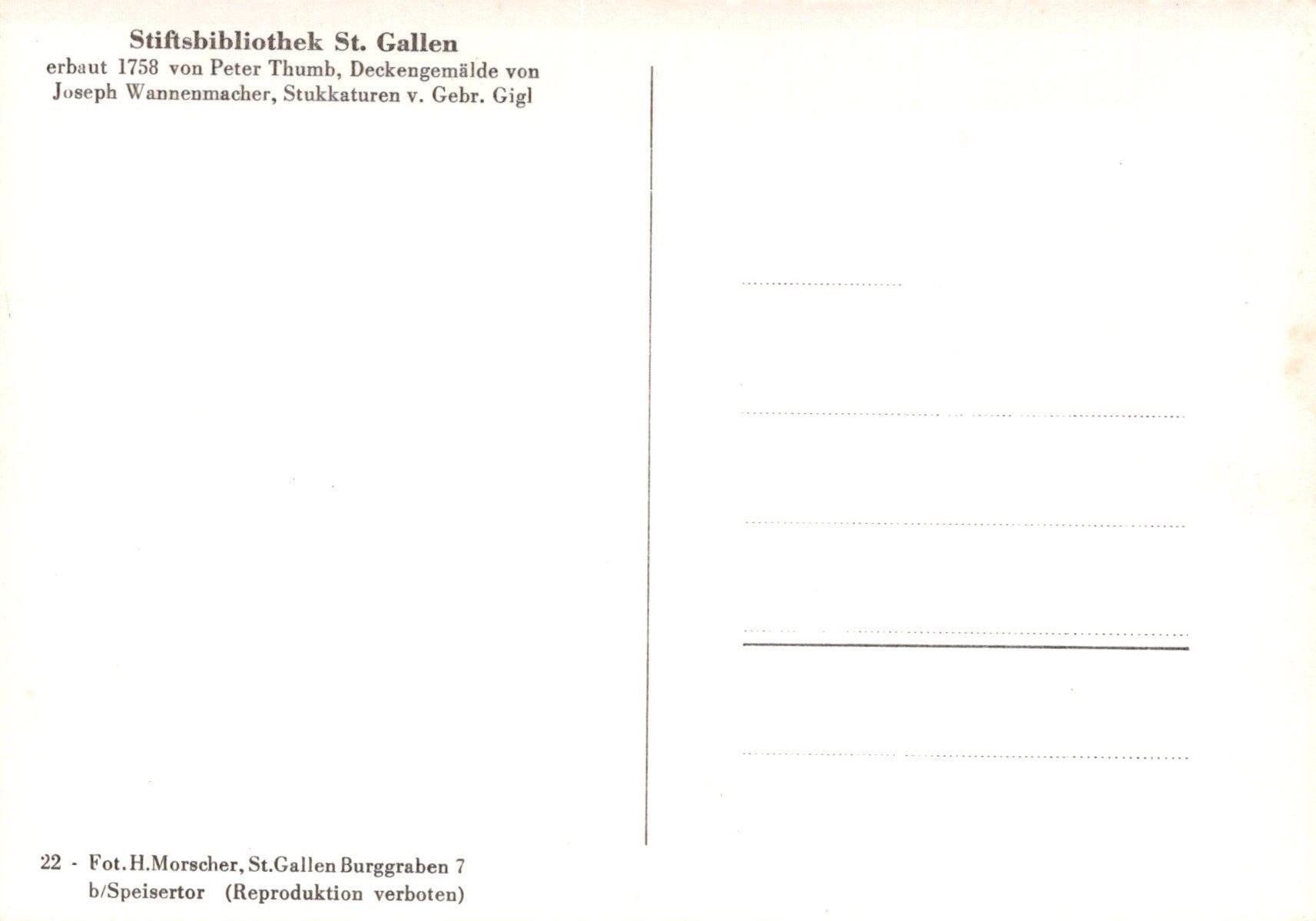Switzerland Postcard - Abbey Library of Saint Gall, St Gallen  VT590