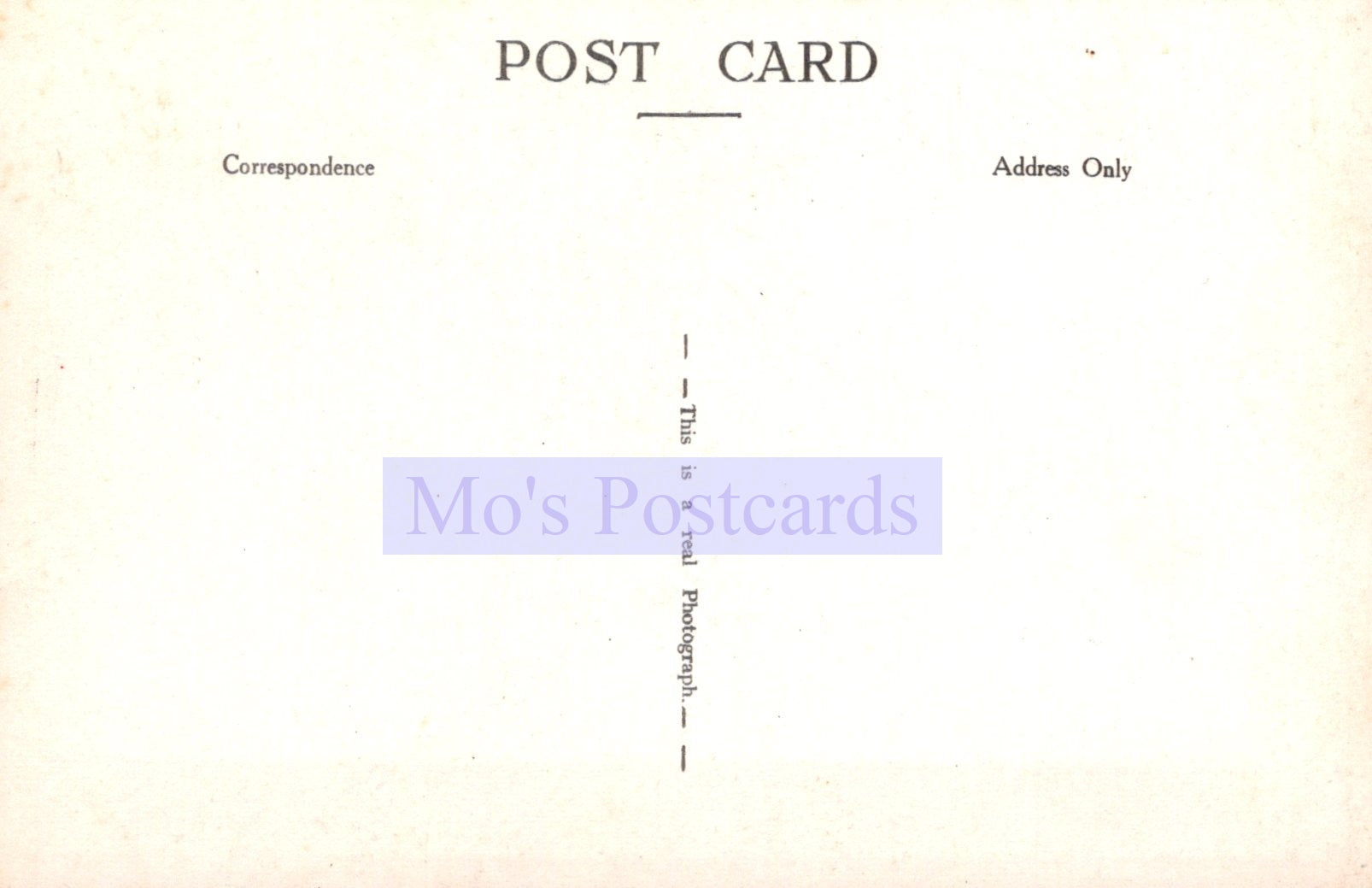 Vintage-style postcard with 'Mo's Postcards' branding on a gradient background