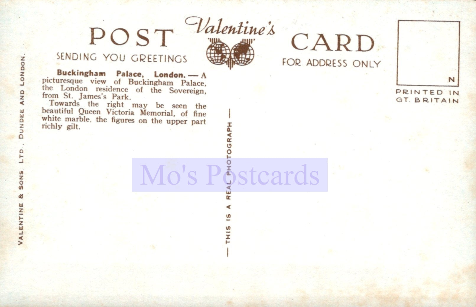 Vintage Valentine's postcard with text and a logo on a white background