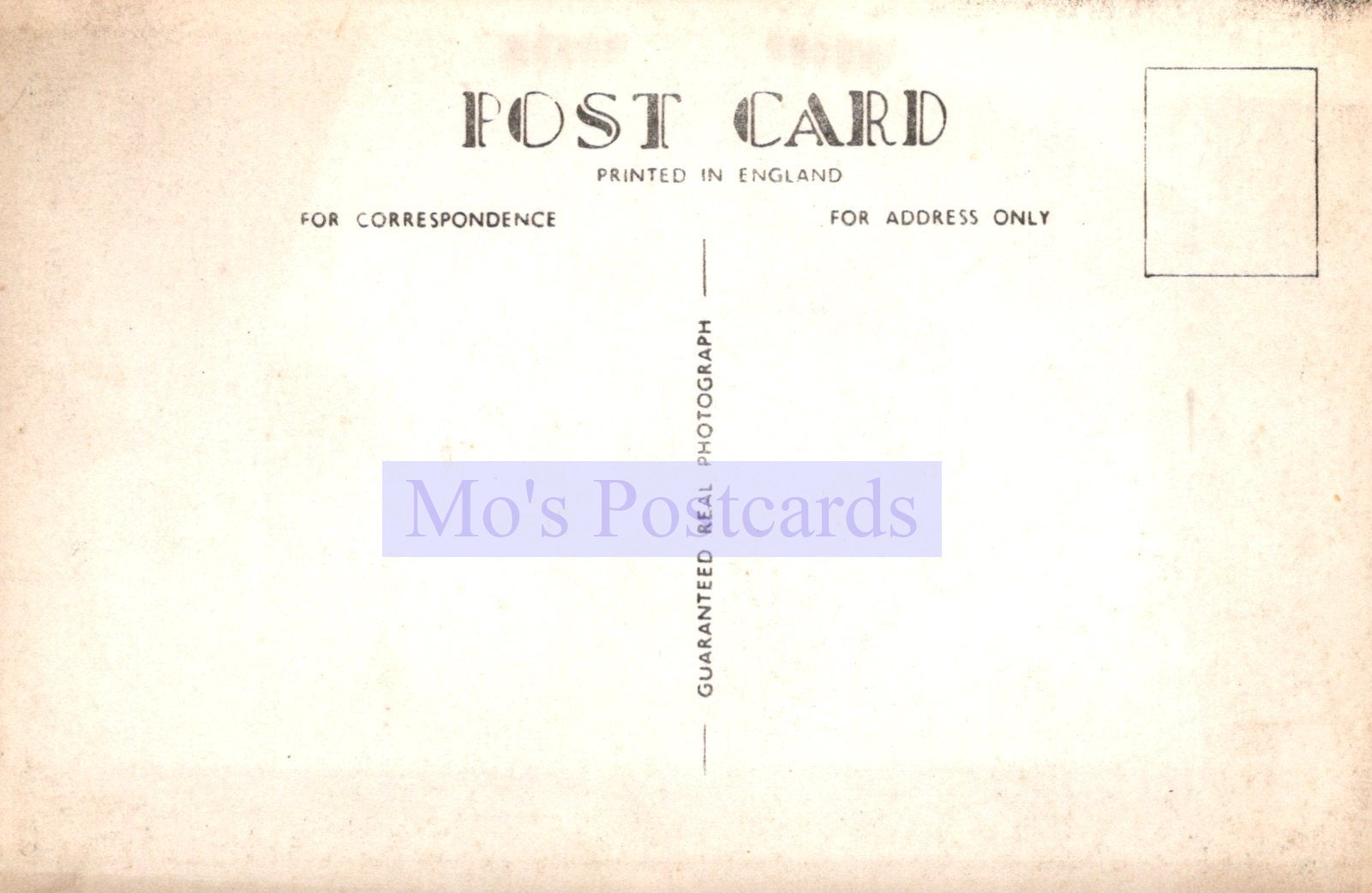 Vintage-style postcard with 'Mo's Postcards' branding on a beige background