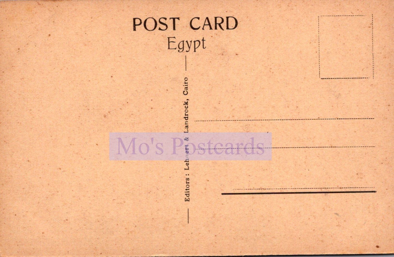 Back of a postcard from Egypt with 'Mo's Postcards' branding.