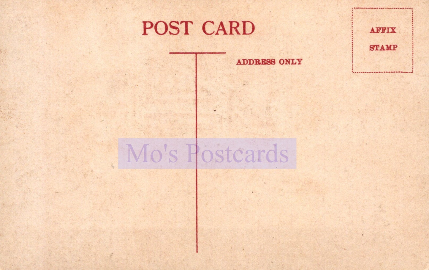 Vintage-style postcard with 'Mo's Postcards' branding on a beige background