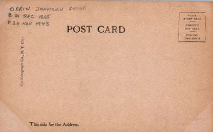 Back of a vintage postcard with text and a stamp