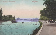 Load image into Gallery viewer, Vintage postcard of a lake with boats and a promenade, featuring text &#39;Victoria Promenade, Kingston&#39;.
