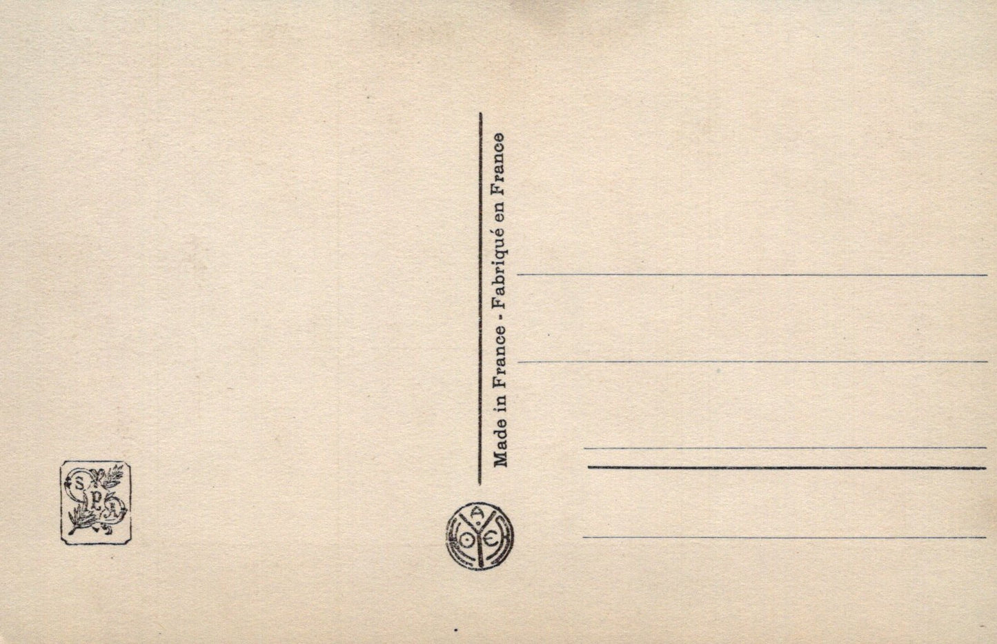 Beige postcard with text and stamps on a beige background