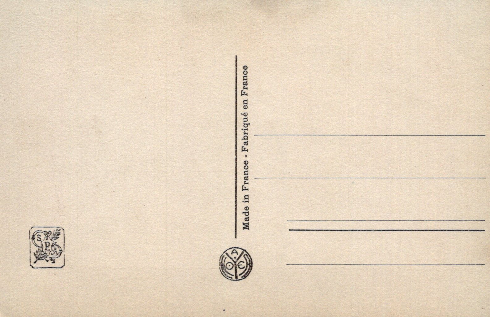 Beige postcard with text and stamps on a beige background