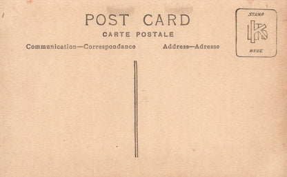 Vintage postcard with text and a stamp placeholder on a beige background
