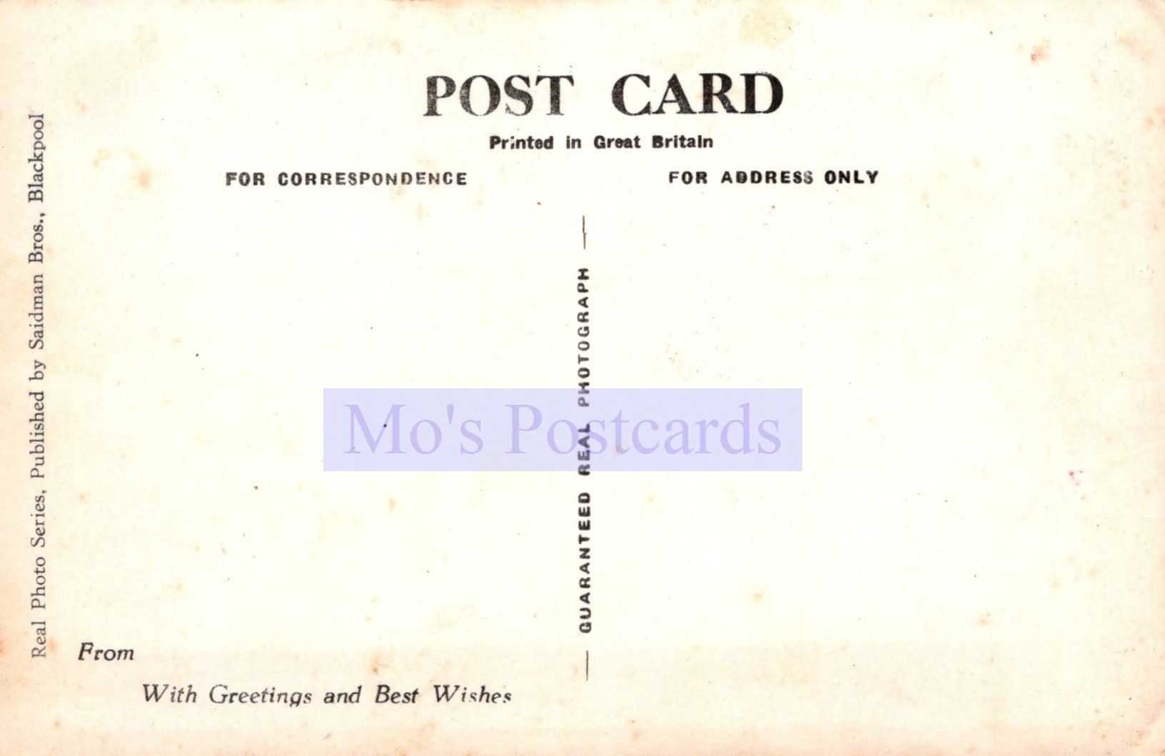 Vintage postcard with text and 'Mo's Postcards' branding