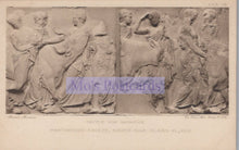 Load image into Gallery viewer, Relief sculpture of a procession with figures and animals, likely from the Parthenon frieze, on a postcard.
