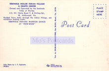 Load image into Gallery viewer, Back of a postcard from Seminole Indian Village &amp; Craft Center with text and branding.
