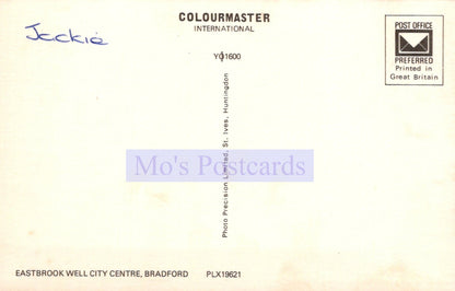 Back of a postcard with 'Colourmaster International' and 'Mo's Postcards' branding.