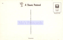 Load image into Gallery viewer, Back of a Dennis the Menace postcard with &#39;Mo&#39;s Postcards&#39; branding.
