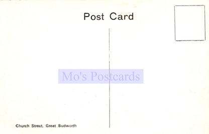 Blank postcard with 'Mo's Postcards' branding on a white background
