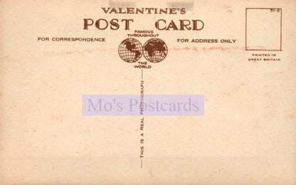 Vintage Valentine's postcard with 'Mo's Postcards' branding on a beige background
