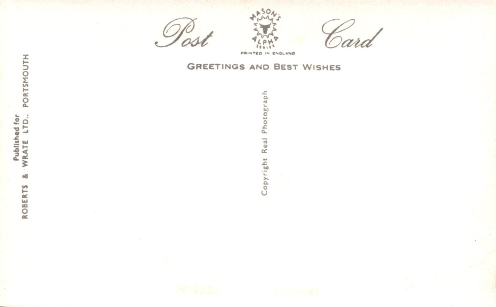 Vintage postcard with text and a logo on a white background