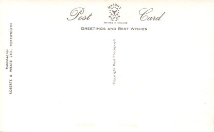 Vintage postcard with text and a logo on a white background