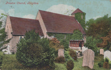 Load image into Gallery viewer, Vintage postcard of Preston Church in Brighton with a church and graveyard.

