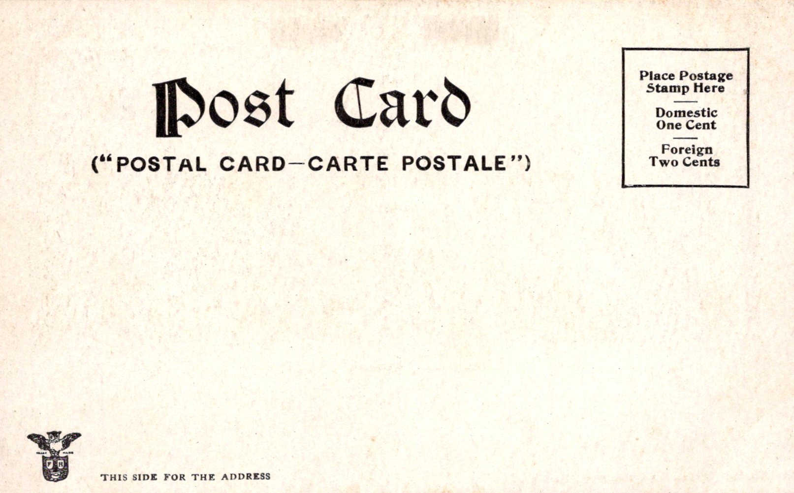 Vintage-style postcard with text and stamp placeholder on a textured beige background