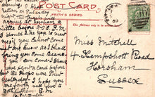 Load image into Gallery viewer, Vintage postcard with handwritten text and postage stamp, featuring the word &#39;Postcard&#39; at the top.
