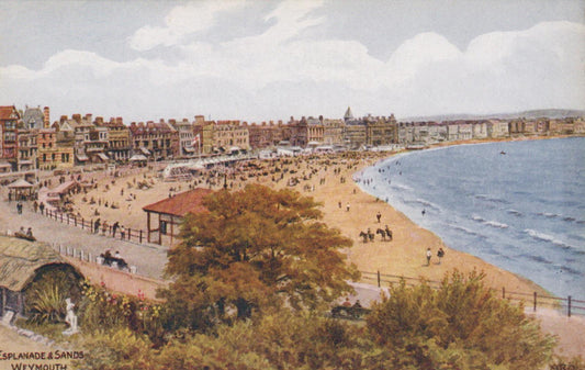 Dorset Postcard - Weymouth Esplanade and Sands, Artist A.R.Quinton  VT521