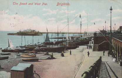 Sussex Postcard - Brighton, The Beach and West Pier  VT545