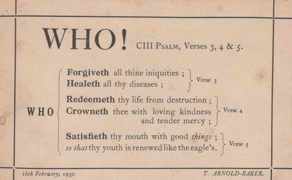 Religious Text Postcard - WHO!, Psalm 103 (CIII), verses 3, 4, and 5 - VT552