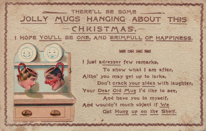 Greetings Postcard - Christmas, Illustration of Two Anthropomorphic Mugs  VT554