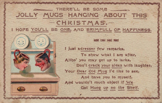 Greetings Postcard - Christmas, Illustration of Two Anthropomorphic Mugs  VT554