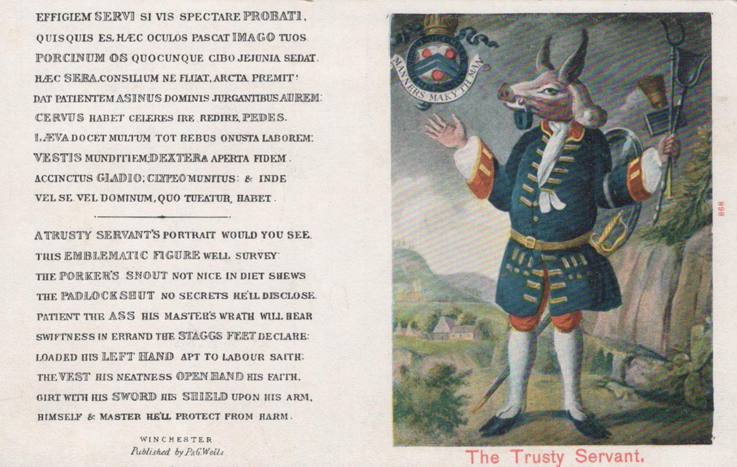 Hampshire Postcard - The Trusty Servant, Emblematic Mural, Winchester College VT555