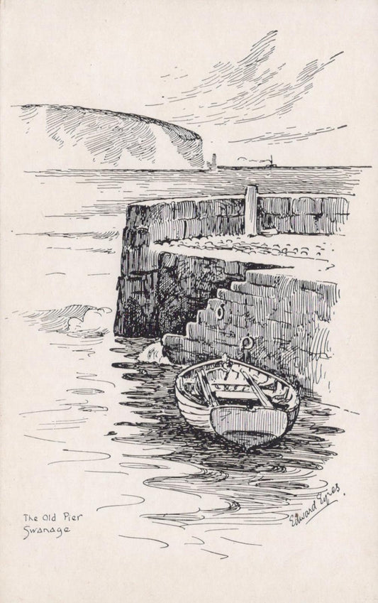 Dorset Postcard - The Old Pier, Swanage, Artist Edward Eyres  VT556