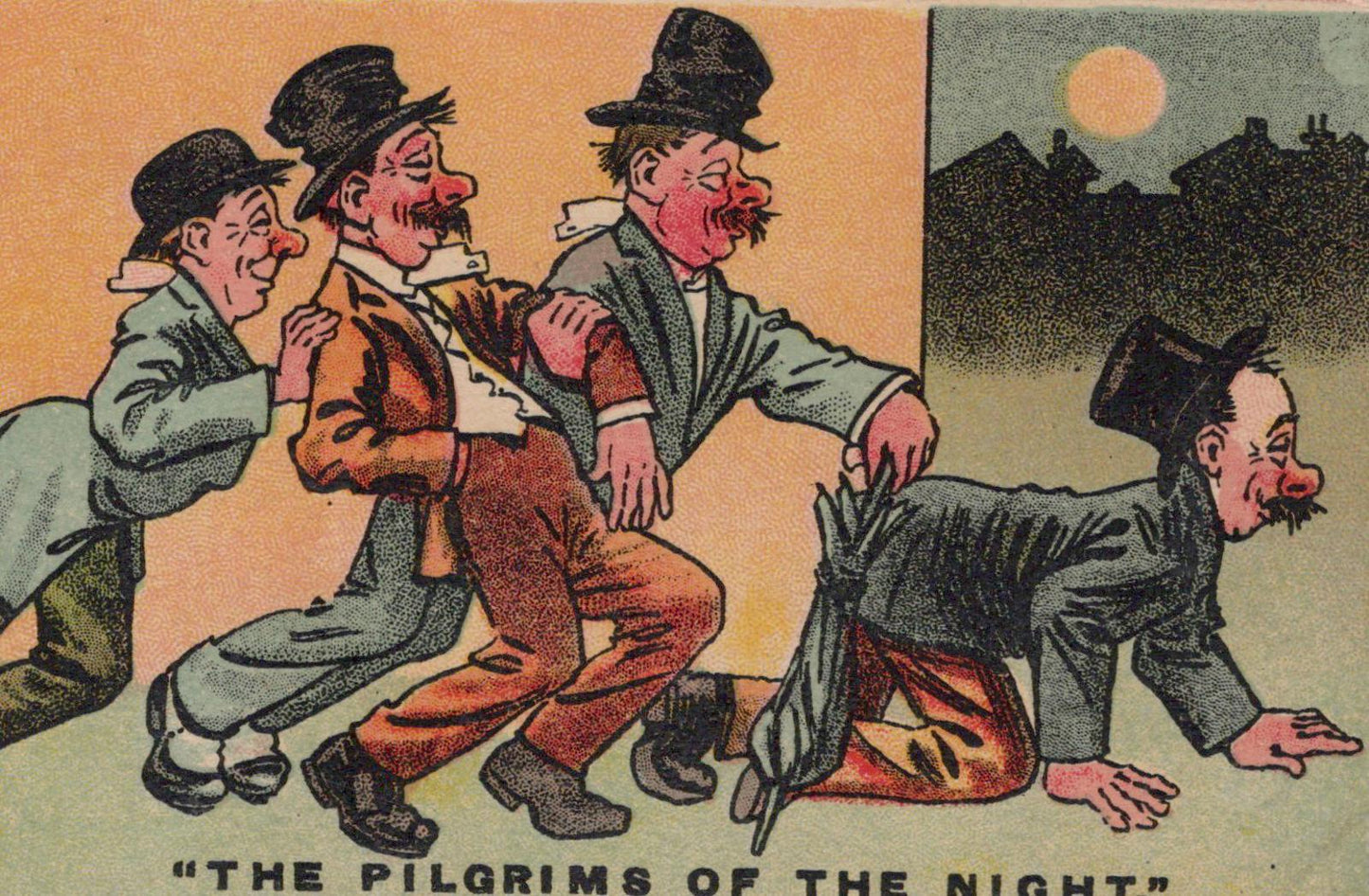 Comic Postcard - Four Drunk Men, The Pilgrims of The Night  VT558