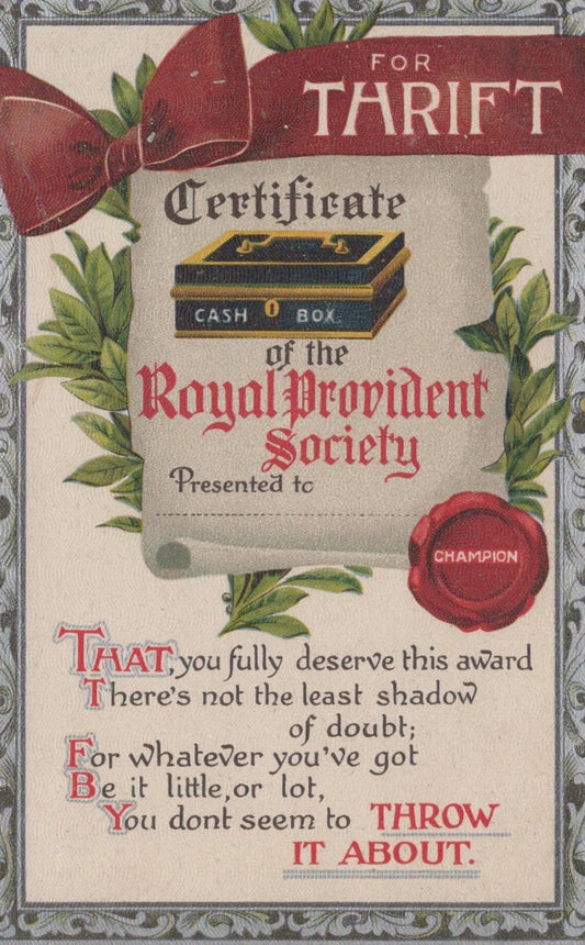 Literature Postcard - Poem, Certificate of The Royal Provident Society  XT559