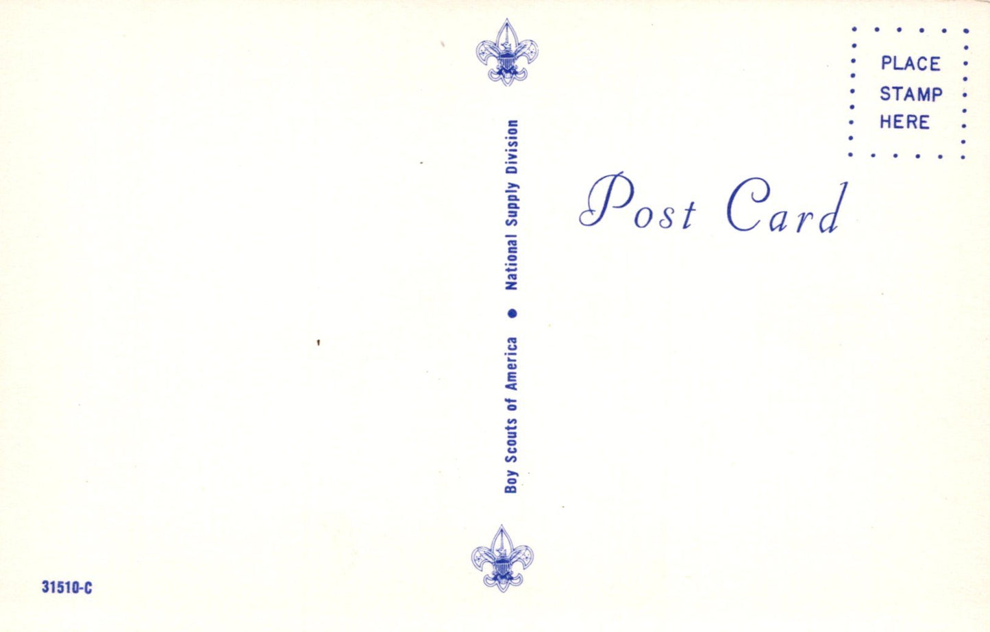 Vintage postcard with Scout logo and text on a light background