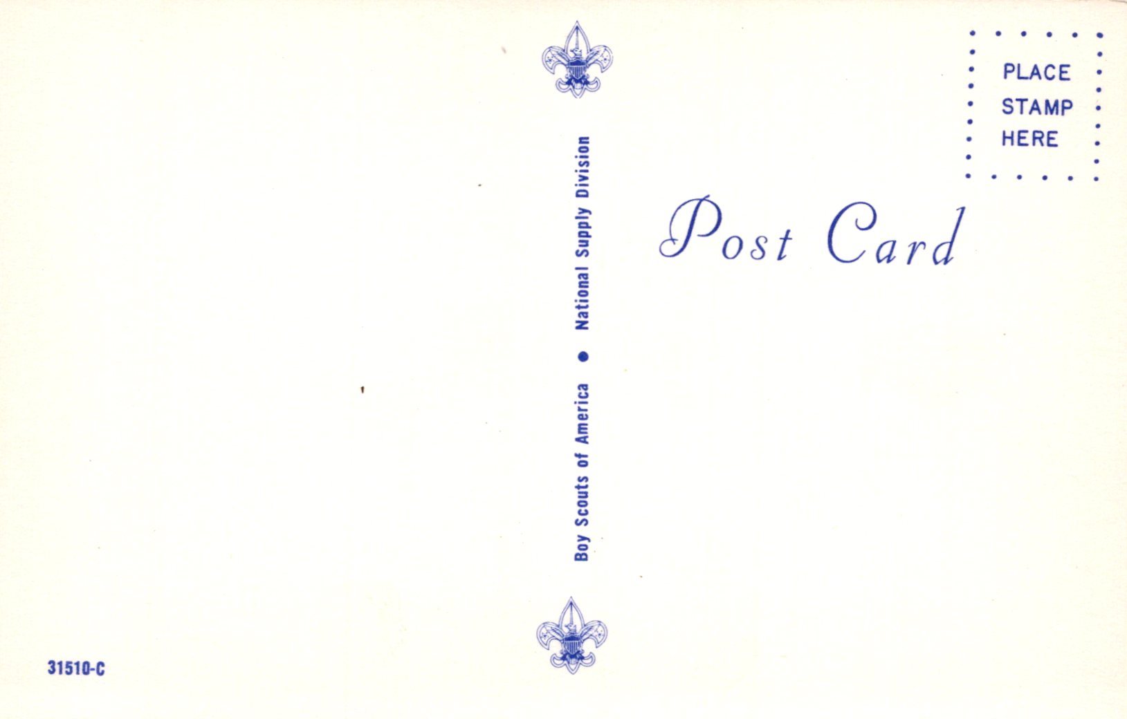 Vintage postcard with Scout logo and text on a light background