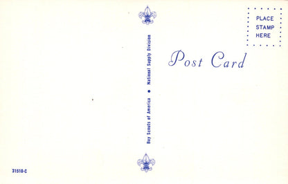 Vintage postcard with Scout logo and text on a light background