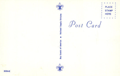 Blank postcard with Scout logo and text on a light background