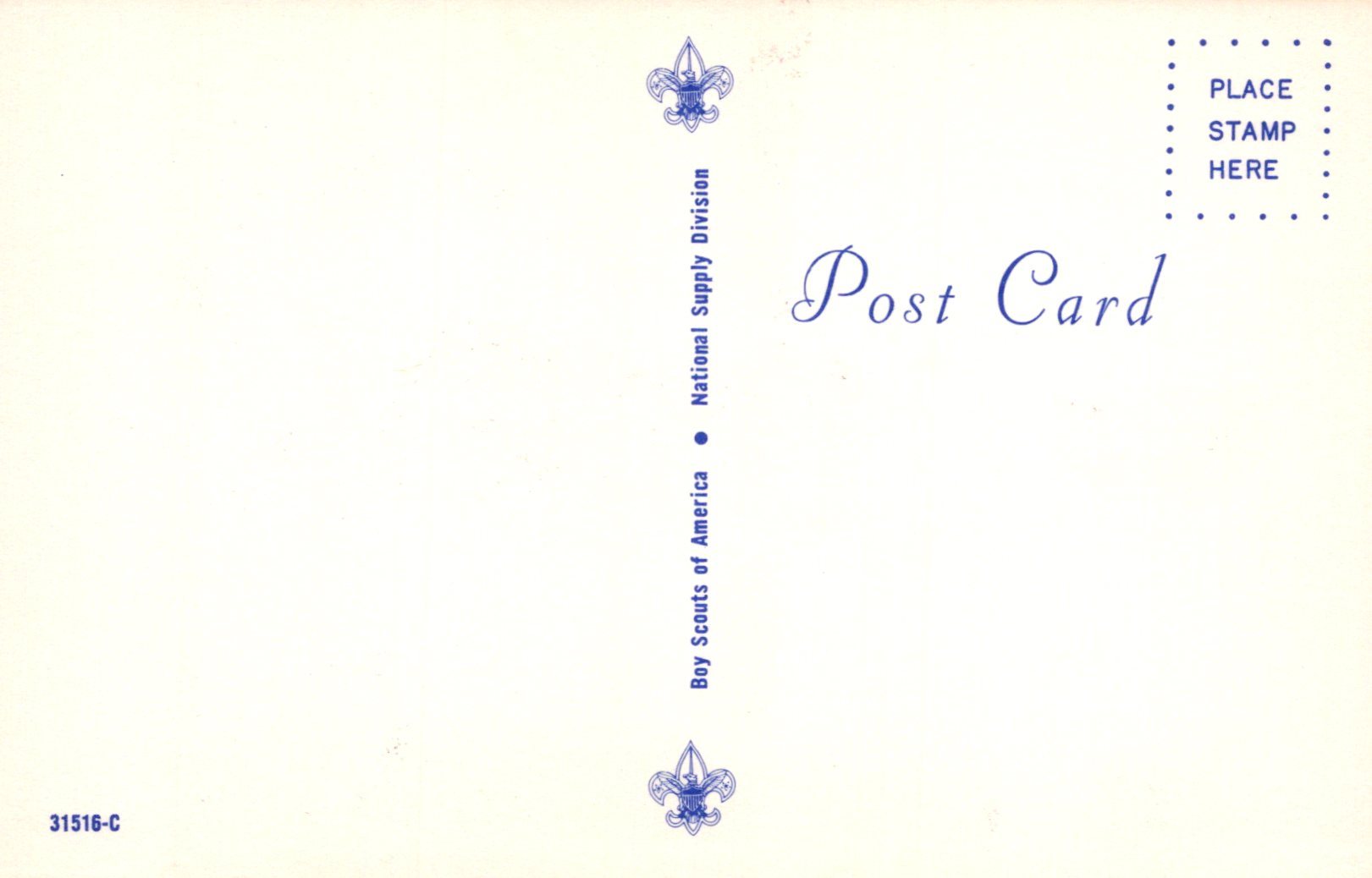 Vintage postcard with Scout logo and text on a light background