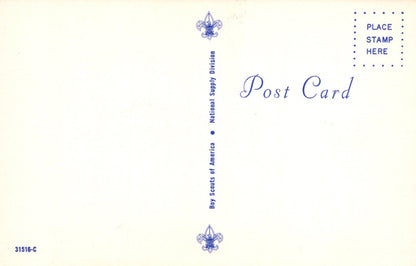Vintage postcard with Scout logo and text on a light background