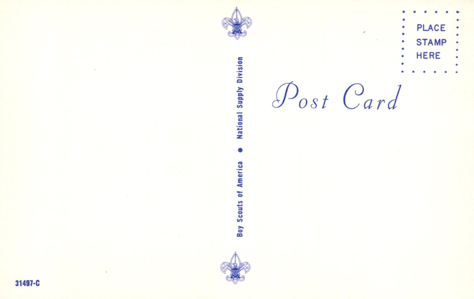 Blank postcard with Boy Scouts of America logo and text on a white background