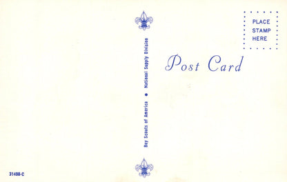 Vintage postcard with Boy Scouts of America logo and text on a light background